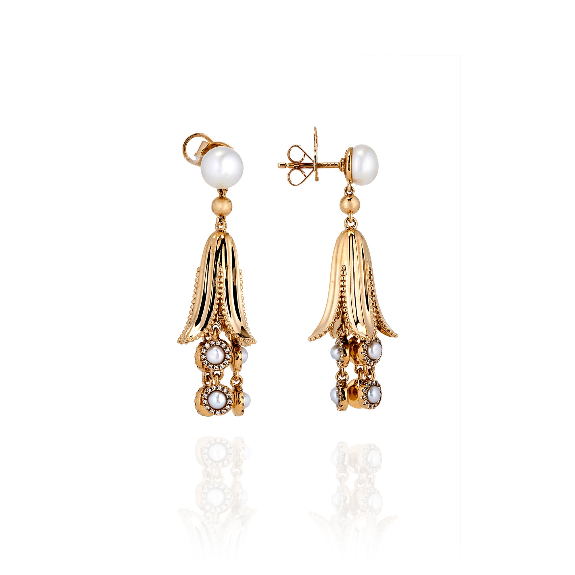 Bell Lady cocktail earrings with diamond and pearls