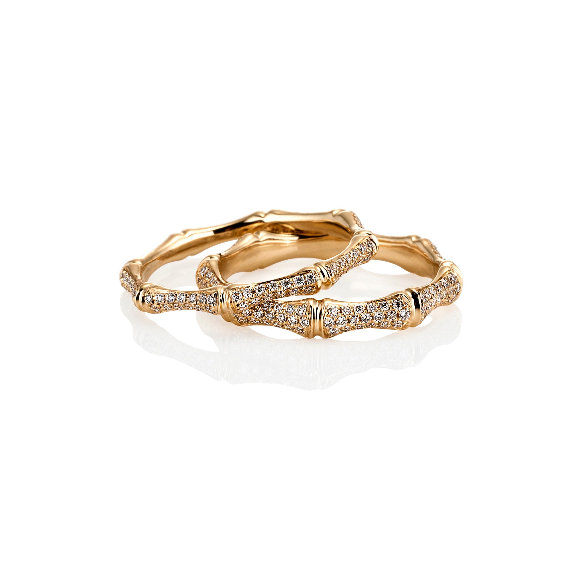 Diamond Bamboo Stacker Rings - Thin